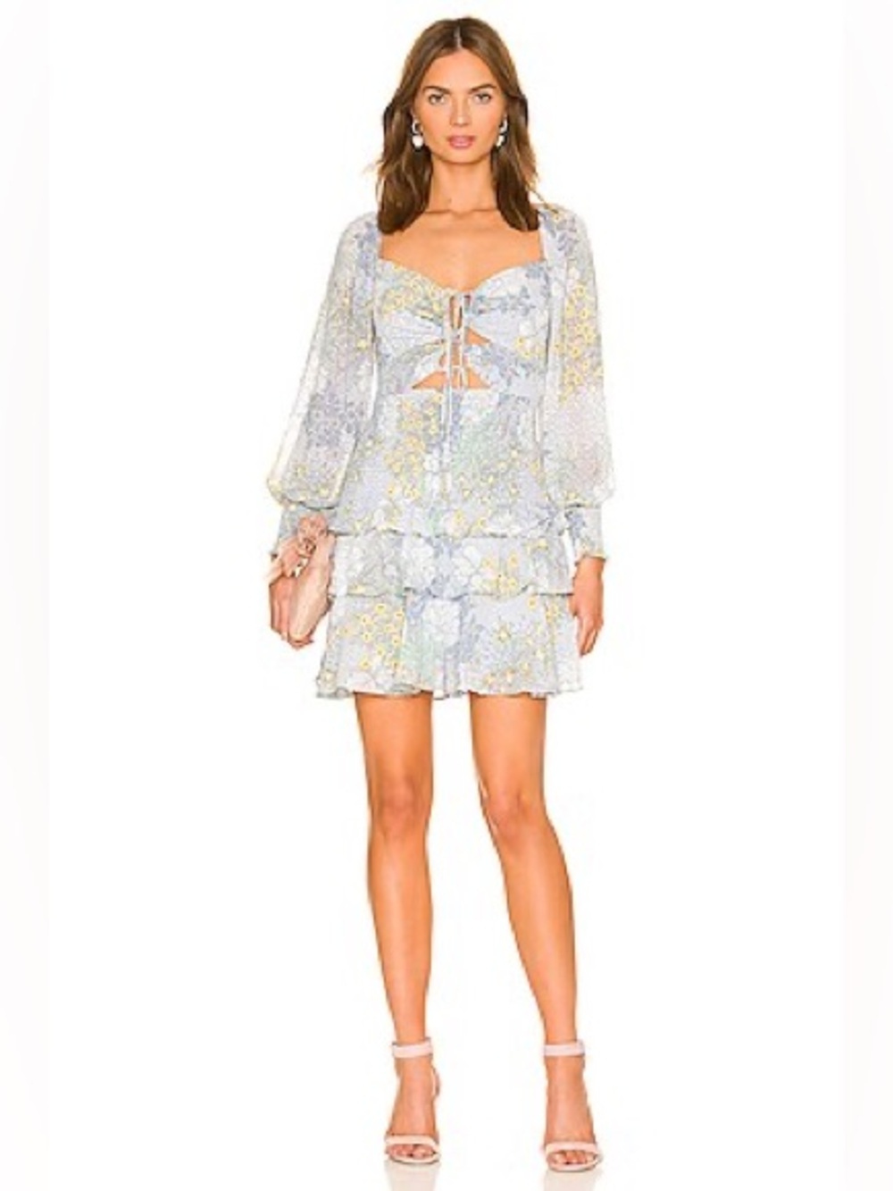 Astr Pastel Floral Tie-Front Tiered Mini Dress